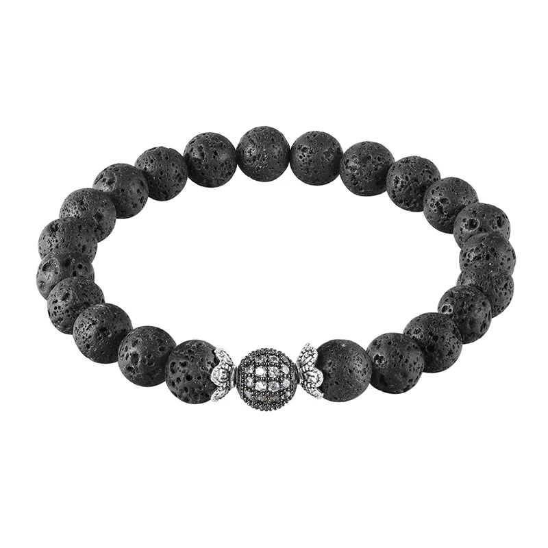 

LIVVY 2018 Trendy jewelry pattern 8MM lava stone charm energy yoga bracelet, man's gift pearl stretch bracelet AS246