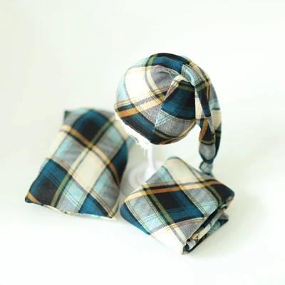 1hat 1pillow 1wrap Новорожденные фотографии реквизит детские клетчатые палантины шапки и подушки милый мягкий набор Fotografia аксессуары Студия съемки реквизит для фотографий - Цвет: 1hat 1pillow 1wrap