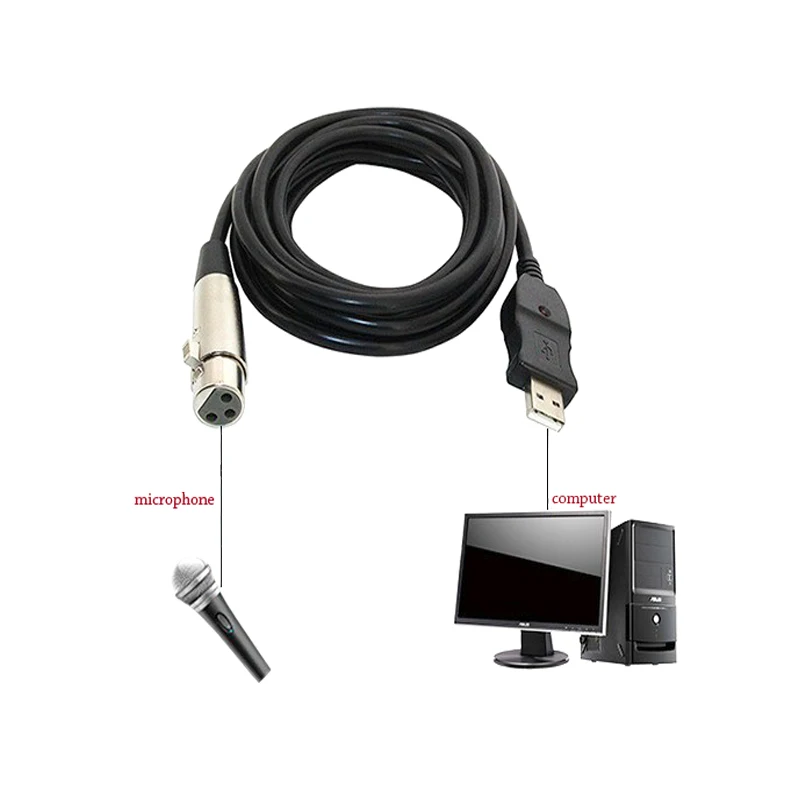 Высокое качество 3 м 9 футов USB-MIC черный микрофонный кабель USB штекер 3-контактный
