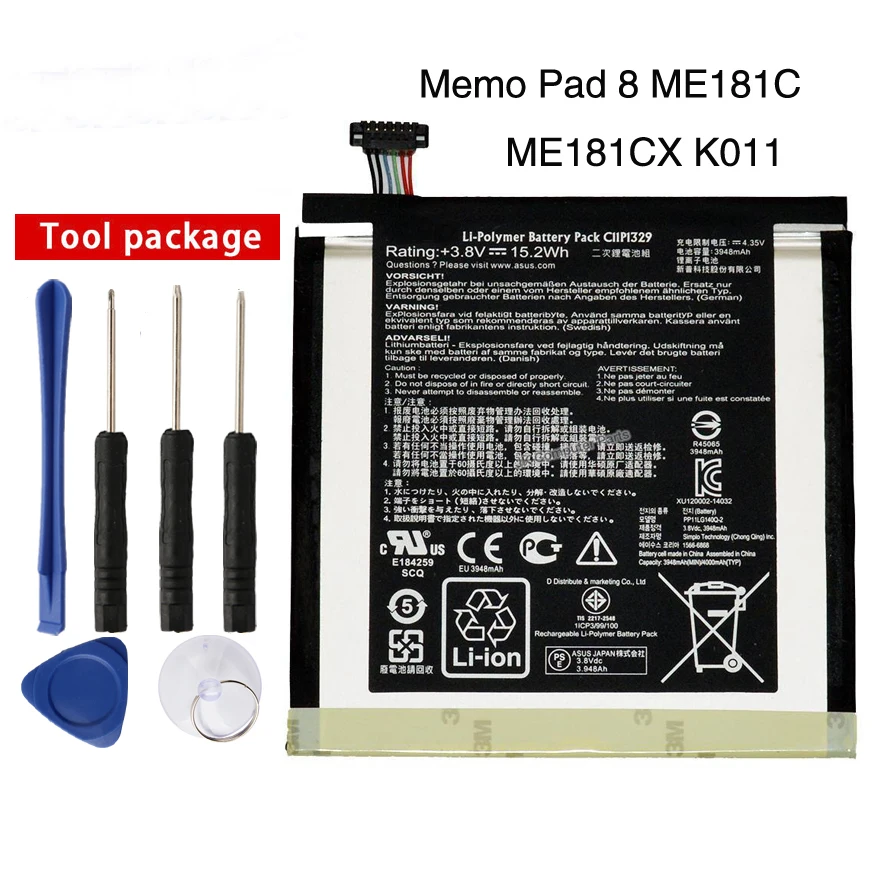 Оригинальный аккумулятор высокой емкости C11P1329 для ASUS MeMo Pad 8 ME181CX ME181C 3948mAh |