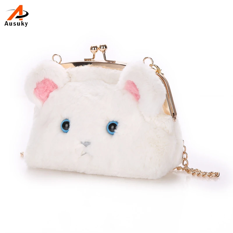 Ausuky New Design Women Bags Handbags Famous Brands Cute Cat Pattern Messenger Soft Plush Shoulder Mujer | Багаж и сумки