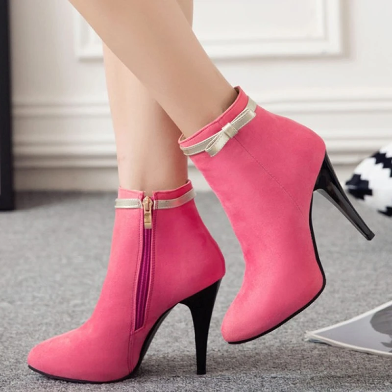 Новые модные женские ботильоны с розовым бантом на весну-осень большие размеры