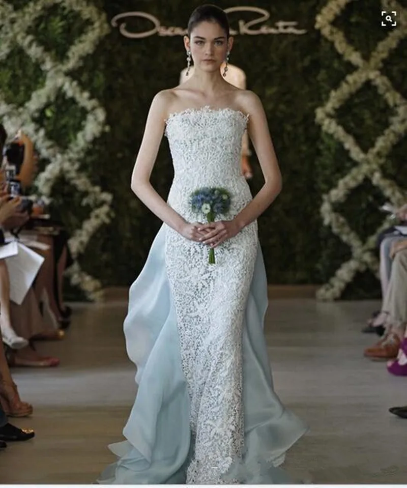 2017 Новое Прибытие Голубой Кружева Русалка Свадебные Платья Без Рукавов Бретелек