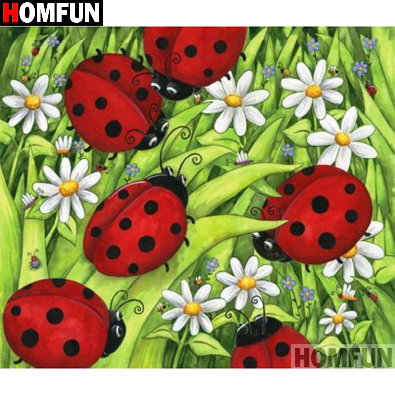 Алмазная живопись HOMFUN A18087 божья коровка полноразмерная/круглая вышивка 5D сделай