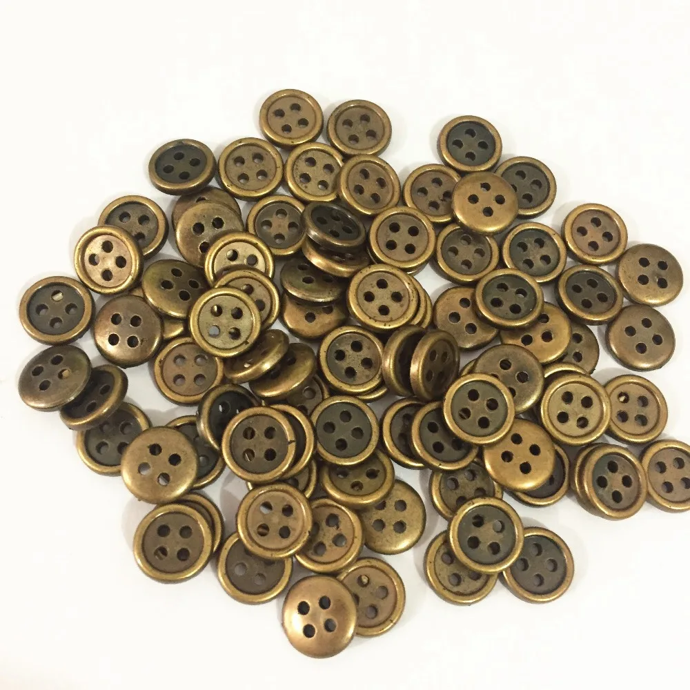 

200pcs 10mm Plastic Antique Brass Color Round Baby Sewing 4 Holes Buttons For Scrapbooking Garment Accessories