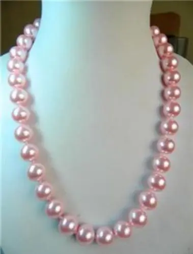 

FREE shipping>>> >>> 18" Beautiful 12mm pink sea shell Pearl Necklace AAA+QWE+1H
