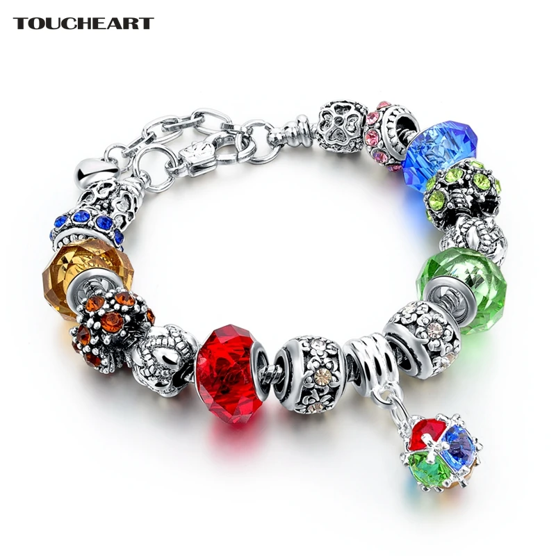

TOUCHEART Luxury Brand Multi-color Flower Bracelet&Bangles Charms For Women Silver Jewelry Making Adjustable Bracelets SBR160010