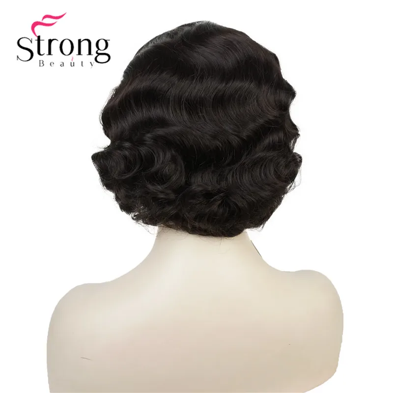 StrongBeauty 1920's Flappers Короткий Палец Волна светильник блонд полный синтетический парик - Цвет: 4 Dark Brown