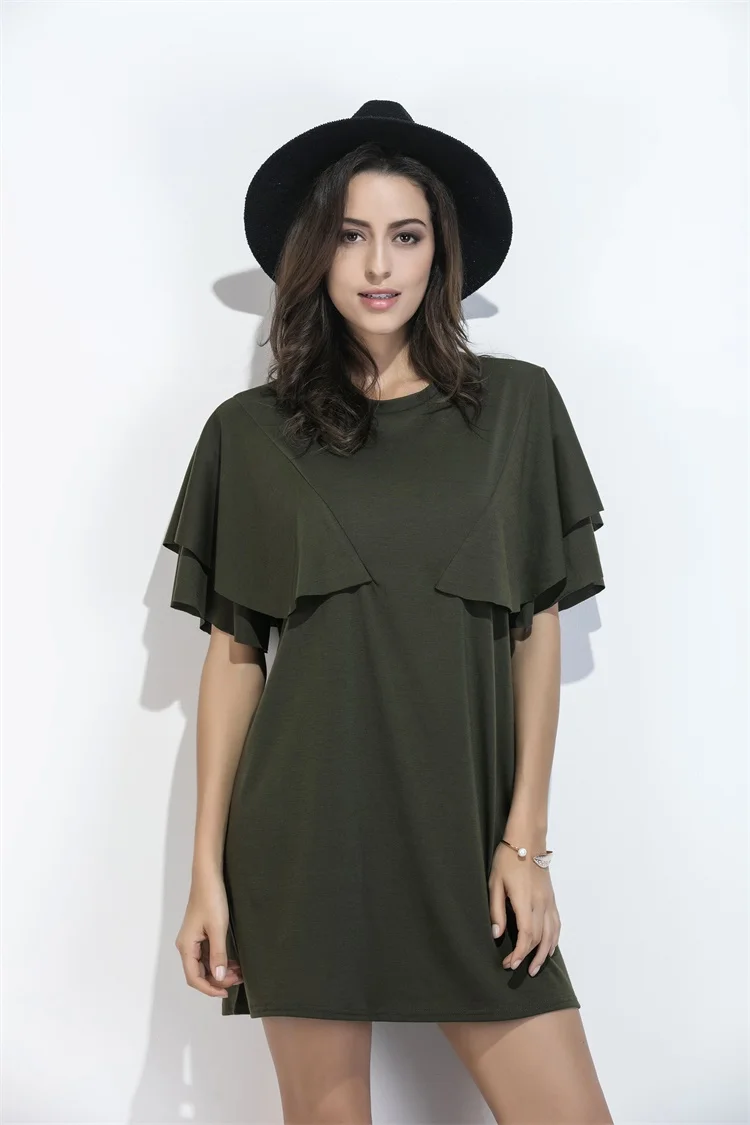 Женское трикотажное мини платье с круглым вырезом рукавом бабочкой|fashion women dress|mini