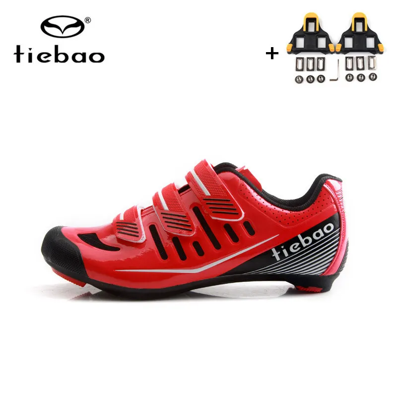 red with cleats Tiebao/Профессиональная обувь для велоспорта; Ультралегкая обувь для шоссейного горного велосипеда; обувь для гонок; спортивная обувь для велоспорта; Zapatillas Ciclismo - Цвет: red with cleats