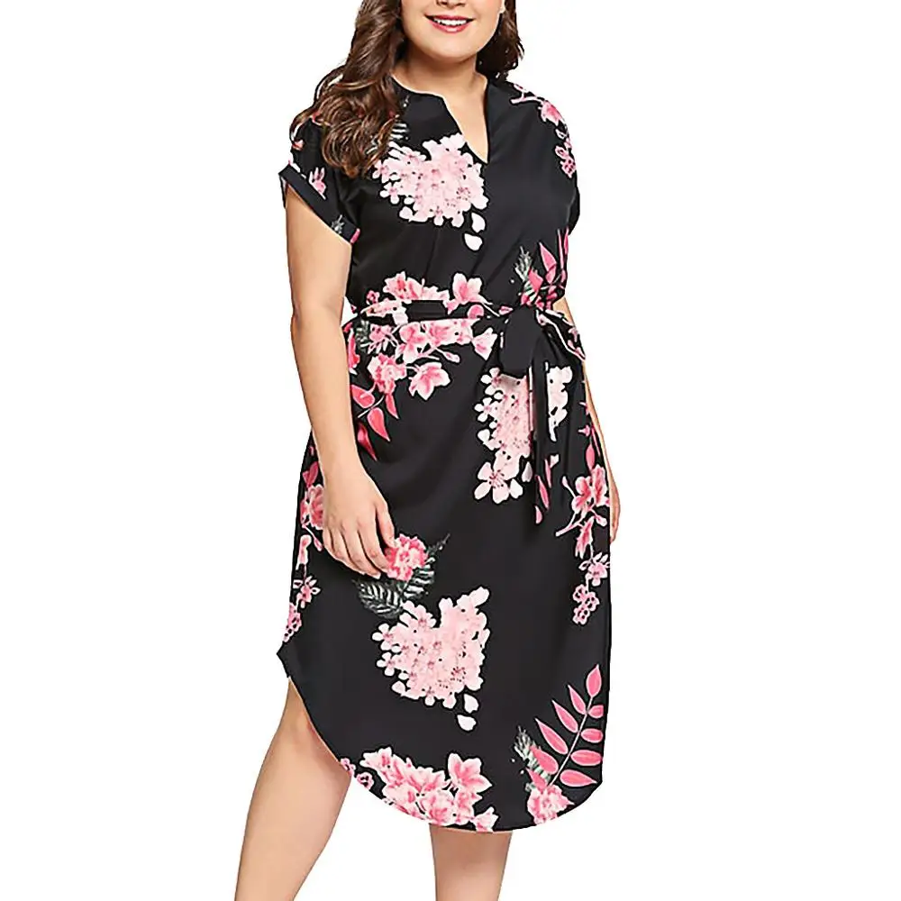 Женское платье с V образным вырезом повседневное свободное большого размера