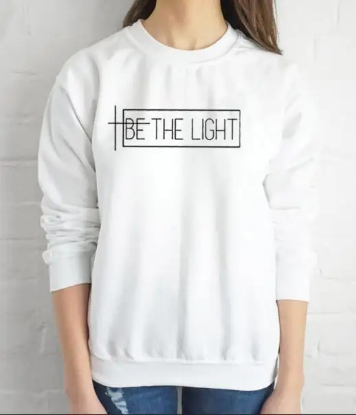 white tee black text Быть светильник толстовка с рисунком забавная футболка с надписью, с длинными рукавами, Tumblr быть светильник толстовки христианский одежда вера цельнокроеный Джемпер для девочки, арт Топ - Цвет: white tee black text