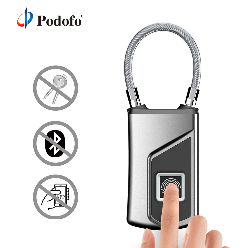 Podofo IP65 USB Перезаряжаемый Умный Замок без ключа с отпечатком пальца, водонепроницаемый Противоугонный замок из сплава, защитный замок для двери, Чехол для багажа