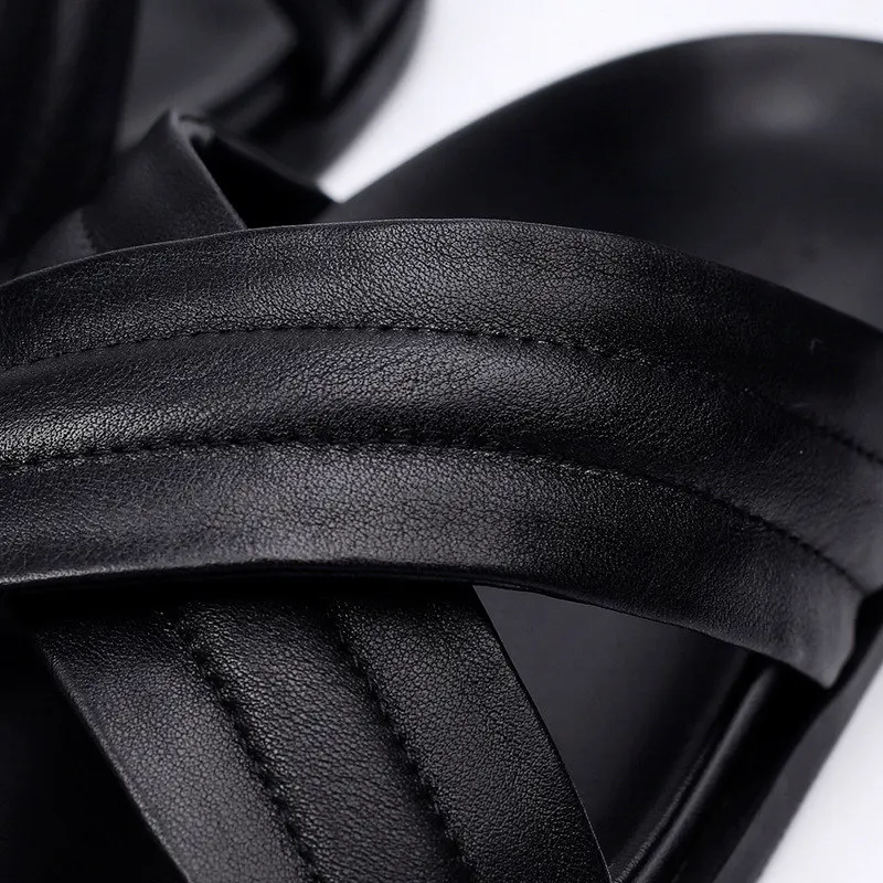 Лидер продаж! Для мужчин Натуральная кожа чистый черный открытый тапочки