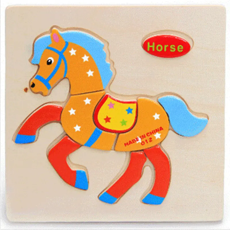 Horse Деревянные 3D головоломки, деревянные игрушки для детей, Мультяшные головоломки с животными, развивающие игрушки для детей - Цвет: Horse
