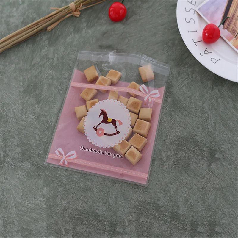 100 шт./упак. милые самоклеящиеся пакеты с маленькой лошадкой для пекарни и еды ОПП