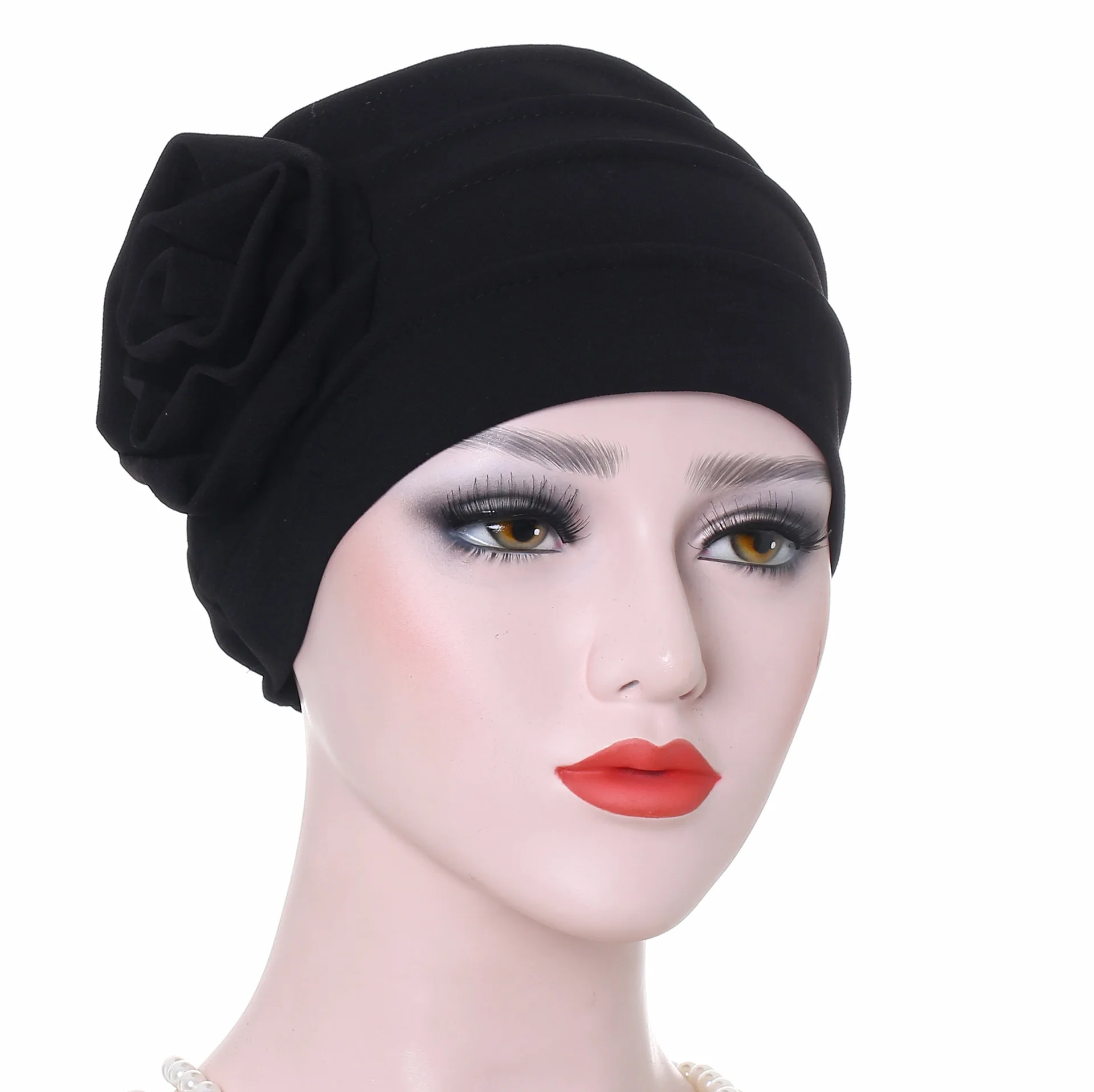 

MANYUE-CO Women Fashion Big Flower Headdress Bonnet Turban Muslim Hat Breathable Cotton Cap Lady Hair Loss Hair Accessories