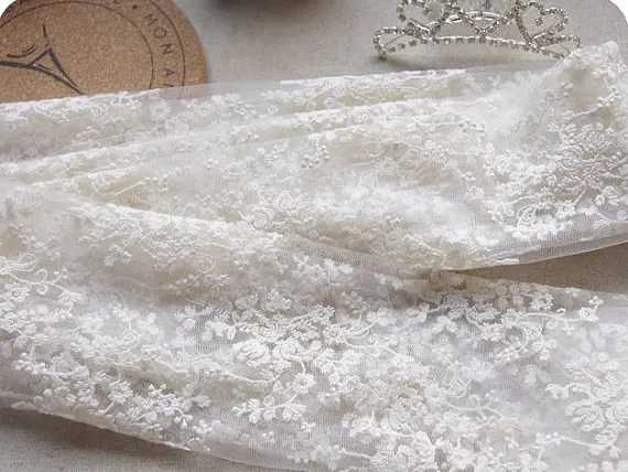 

off white lace fabric,embroidery mesh lace vintage style high quality mesh with cotton embroidered floral