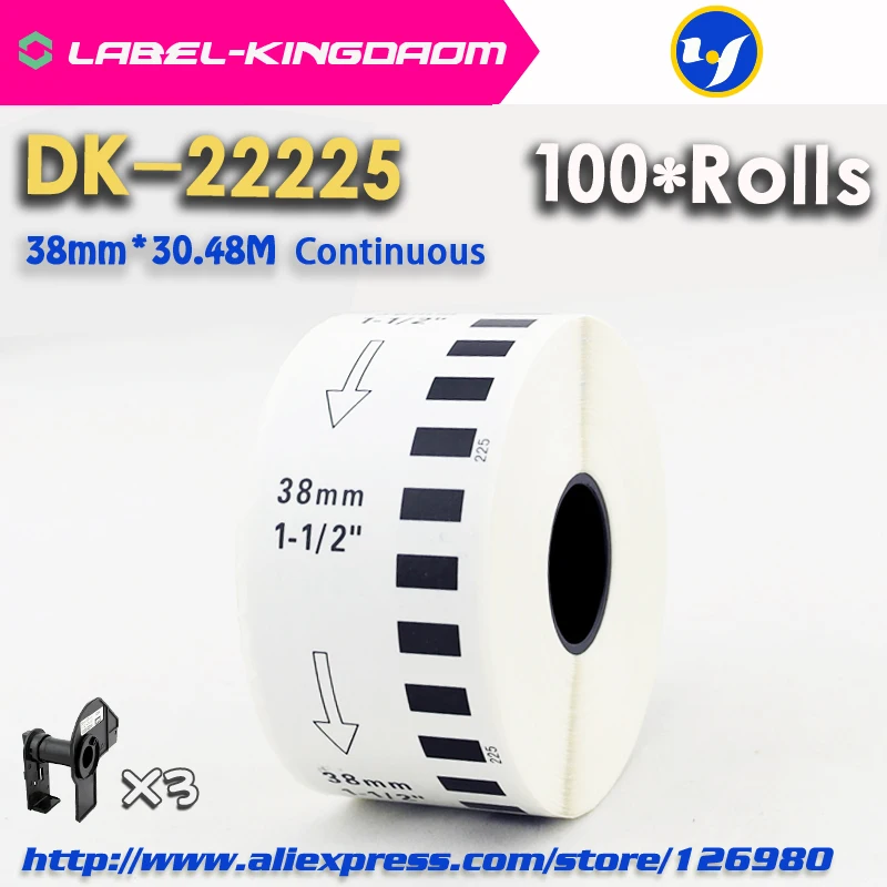 

100 Refill Rolls Generic DK-22225 Label 38mm*30.48M Continuous Compatible for Brother Label Printer White Color DK-2225 DK22225