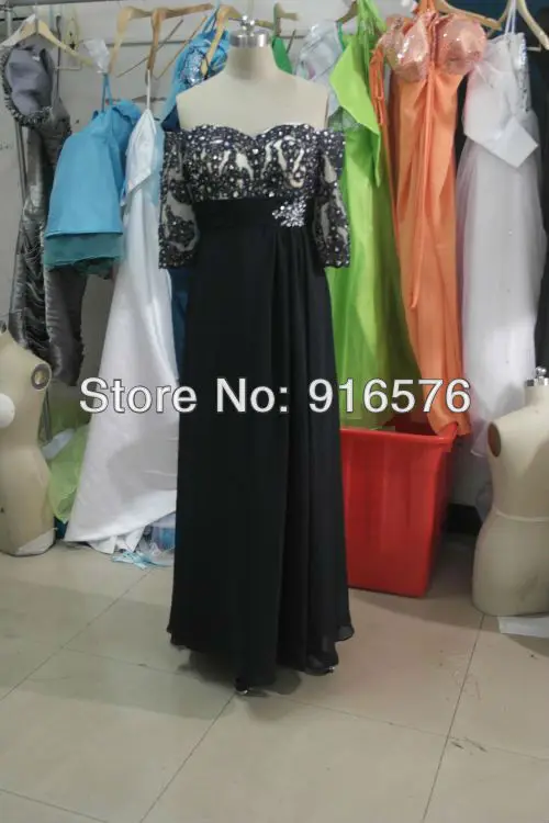 Navy Blue Off The Shoulder Sequin Real Pictures Mother Of Bride Dresses With Sleeves Prom A Line Floor Length Applique|dress pleated|dresses