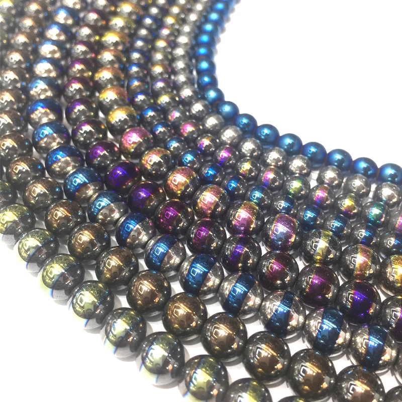 Natural Stone Hematite Beads Round Loose Semi Plating Color 6mm 8mm For DIY Necklace Bracelet Jewelry Making Pick Size15'' |