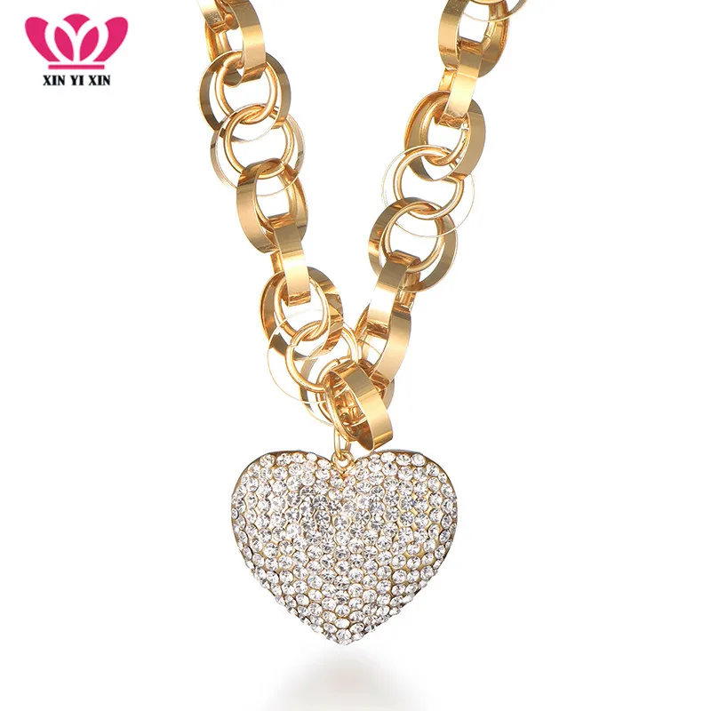 2020 New Luxury CZ Crystal Heart Pendant Necklace Circles Chain Female Gold Color Statement Necklace Jewelry Valentine's Gift  - buy with discount