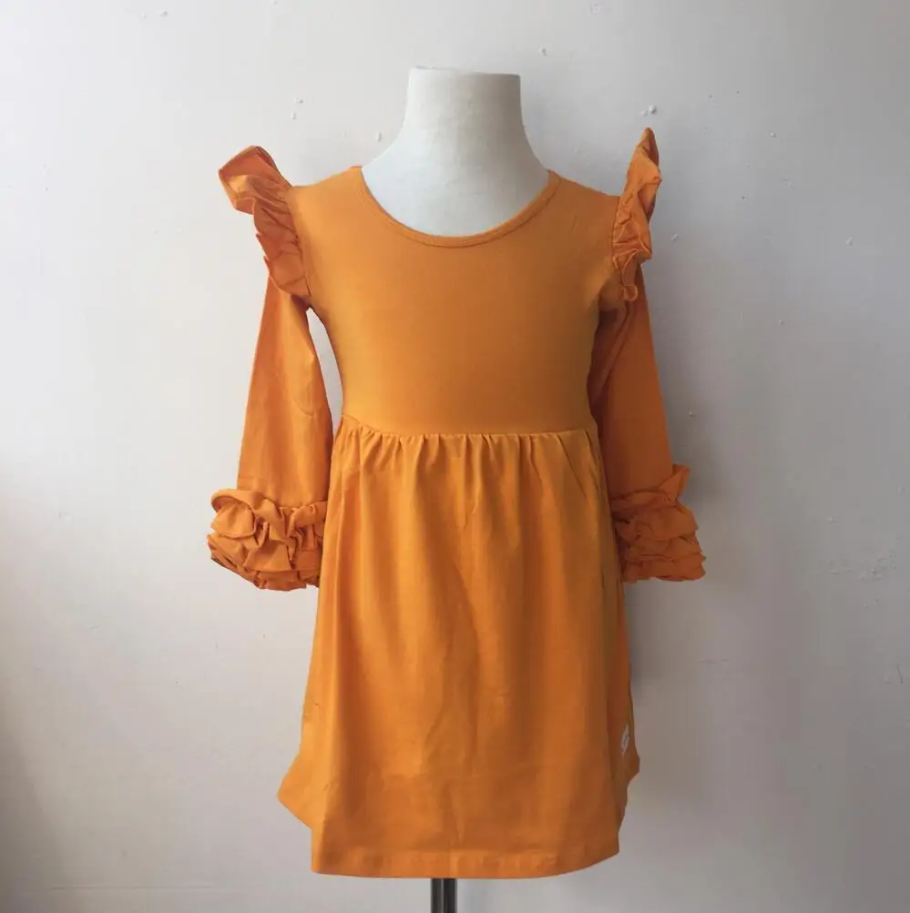 

boutique baby girls cotton flutter clothing long sleeve icing dress pictures kids ruffle dress