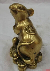 Фото 0 Китайский Зодиак Винтаж чистая бронза Мышь Крыса деньги монеты арахис статуя |