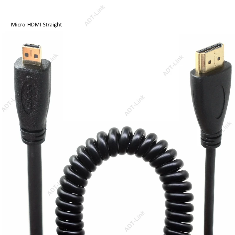 straight HDMI на правый угол Micro HDMI пружинный локон гибкий кабель V1.4 DSLR 0,5 м/2,0 м HDMI a-тип к D-type Кабо для HDTV XBox Tablet - Цвет: straight