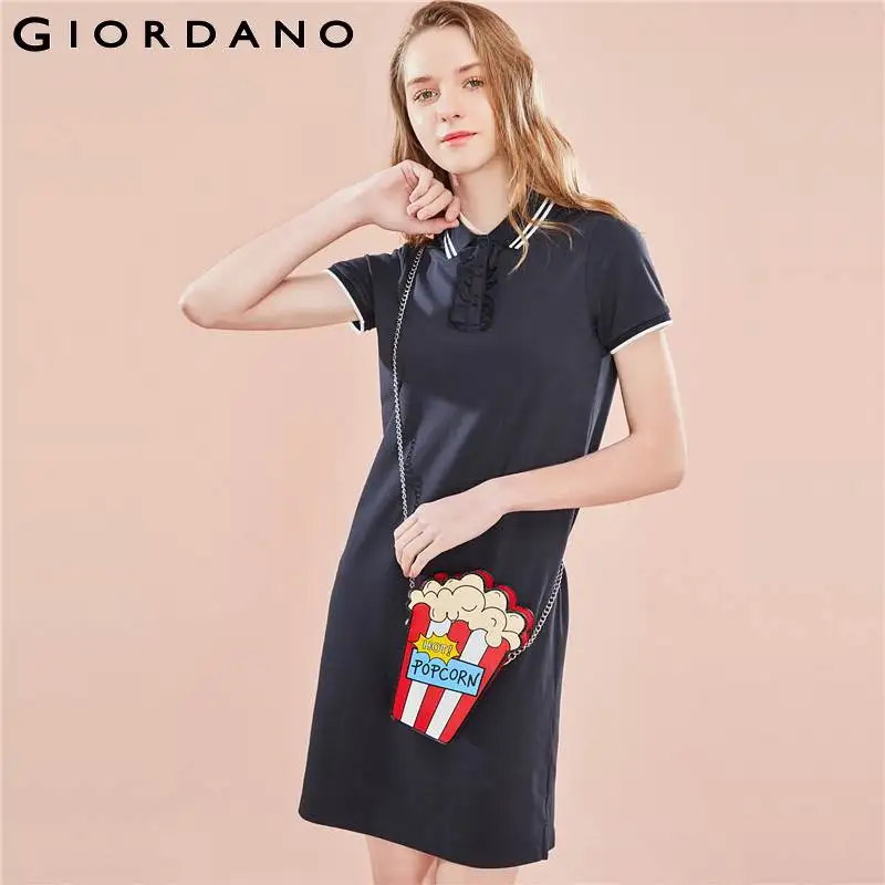 Giordano женское поло платье гофрированное переднее эластичное с коротким рукавом