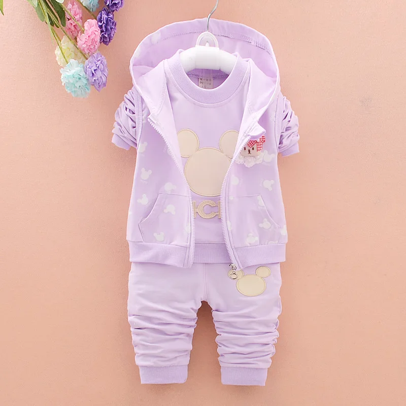 Милый мультфильм девочек 3 шт. комплекты пальто на молнии с капюшоном футболка