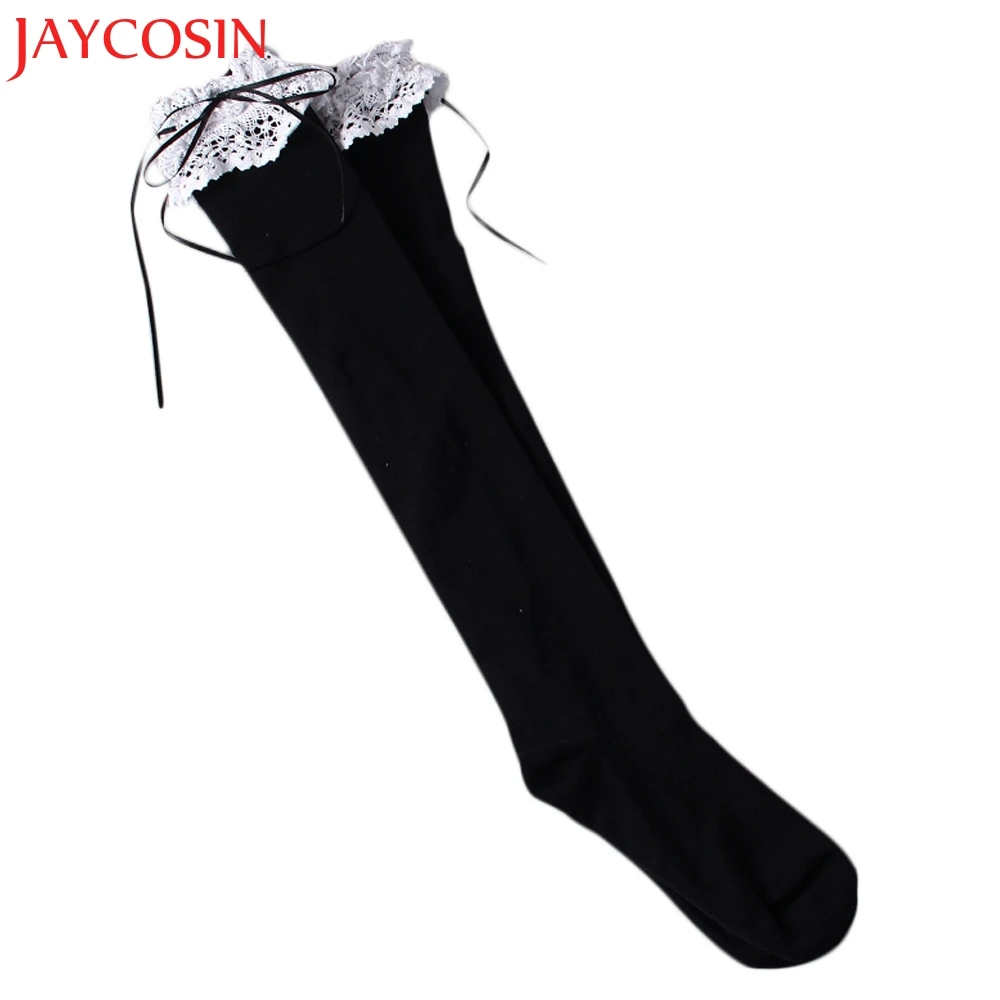 Jaycosin 2017 женские хлопковые кружевные высокие колготки черные белые Прямая