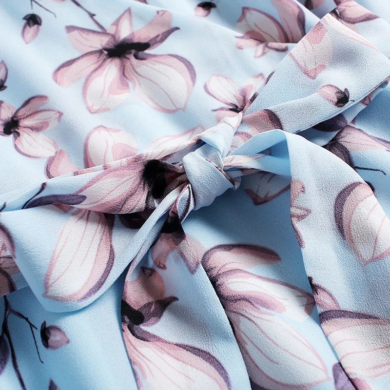 Платье 2017 Лето Новый v-образным вырезом печать с широкими рукавами роковой ете