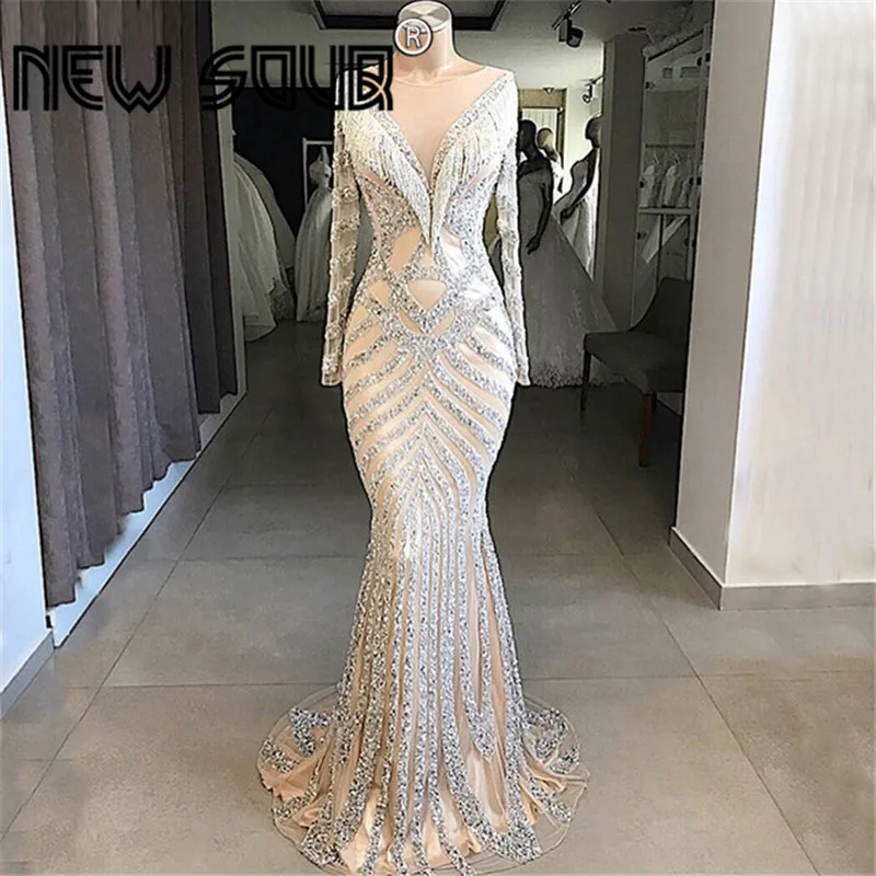 Kaftans Formal Beading Long Evening Dresses With Tassel Rhinestone Mermaid Prom Dress Party Gowns Arabic Dubai Robe De Soiree | Свадьбы и