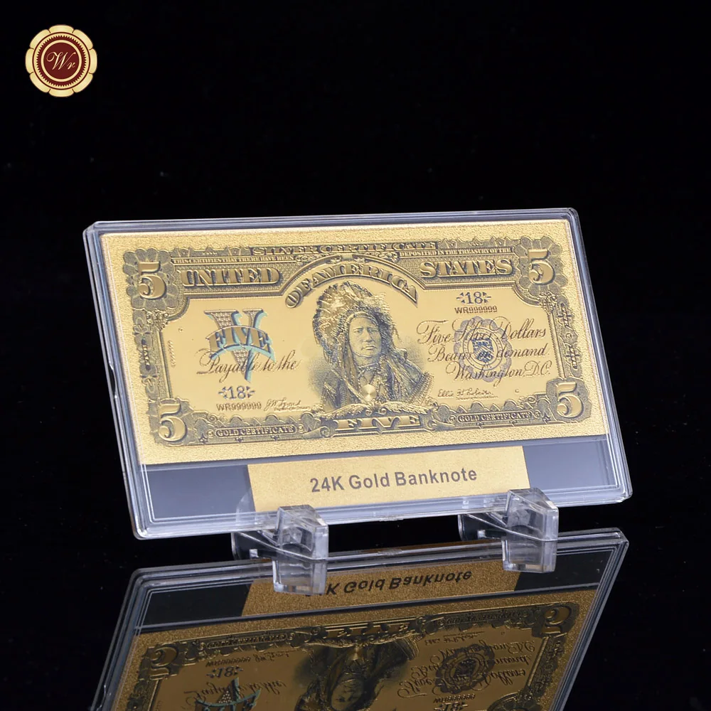 1899 USD 5 WR качество Золотая банкнота 1875 лет$5 доллар США национальные банкноты пластиковые банкноты приятные детали+ бесплатные подарки рамка дисплея - Цвет: 1899 USD 5