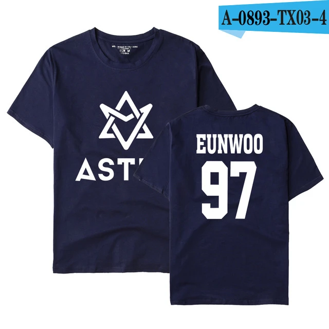 navy blue KPOP ASTRO STAR Group Футболка с принтом модные хлопковые футболки летняя футболка с коротким рукавом Повседневная футболка размера плюс одежда унисекс - Цвет: navy blue