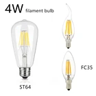 Светодиодная лампа накаливания 4 Вт E14 C35 FC35 ST64 теплый белый стеклянный наконечник пламени 220В 2700 к для украшения гостиной спальни