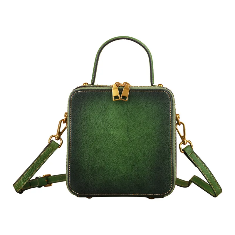 Nesitu Top Quality Flower Pattern Vintage Brown Grey Red Green Genuine Leather Small Women's Handbag Tote Messenger Bags M3028 | Багаж и