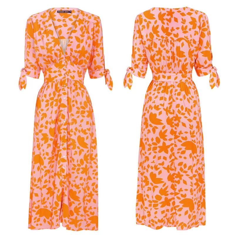 Yellow Sexy Print Womens Dresses V Neck Maxi Boho Floral Summer Beach Long Dress Evening Party Sun Femme | Женская одежда