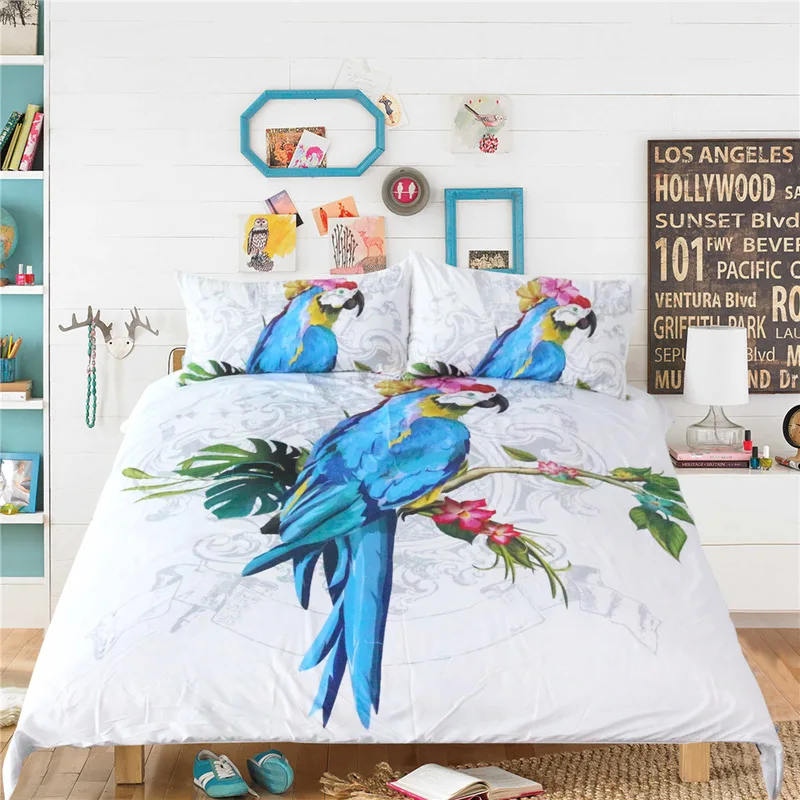 

Animal Parrot Printed Cotton Bedding Set Fashion Luxury Include Pillowcase and Quilt Cover Queen Size King Size Comforter Duvet