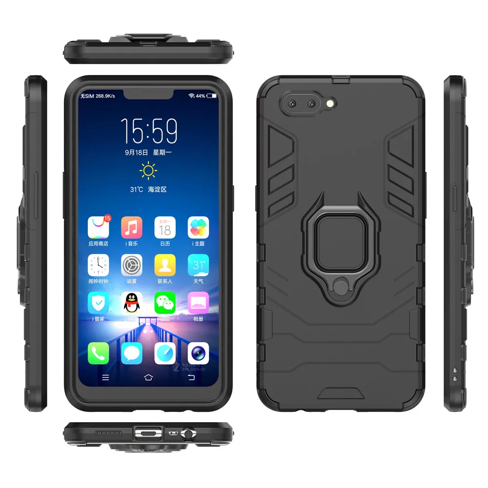 For Oppo A3s Case Cover Silicone Tpu And Hard Pc Ultra Luxury Armor Shockproof Metal Ring Holder | Мобильные телефоны и
