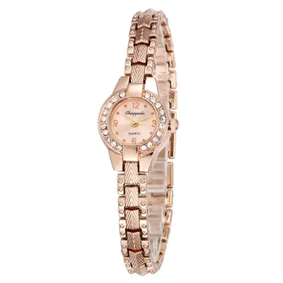 round dial watch Новые модные женские часы с кристаллами из нержавеющей стали аналоговые кварцевые наручные часы Relogio Feminino часы с браслетом из розового золота - Цвет: round dial watch