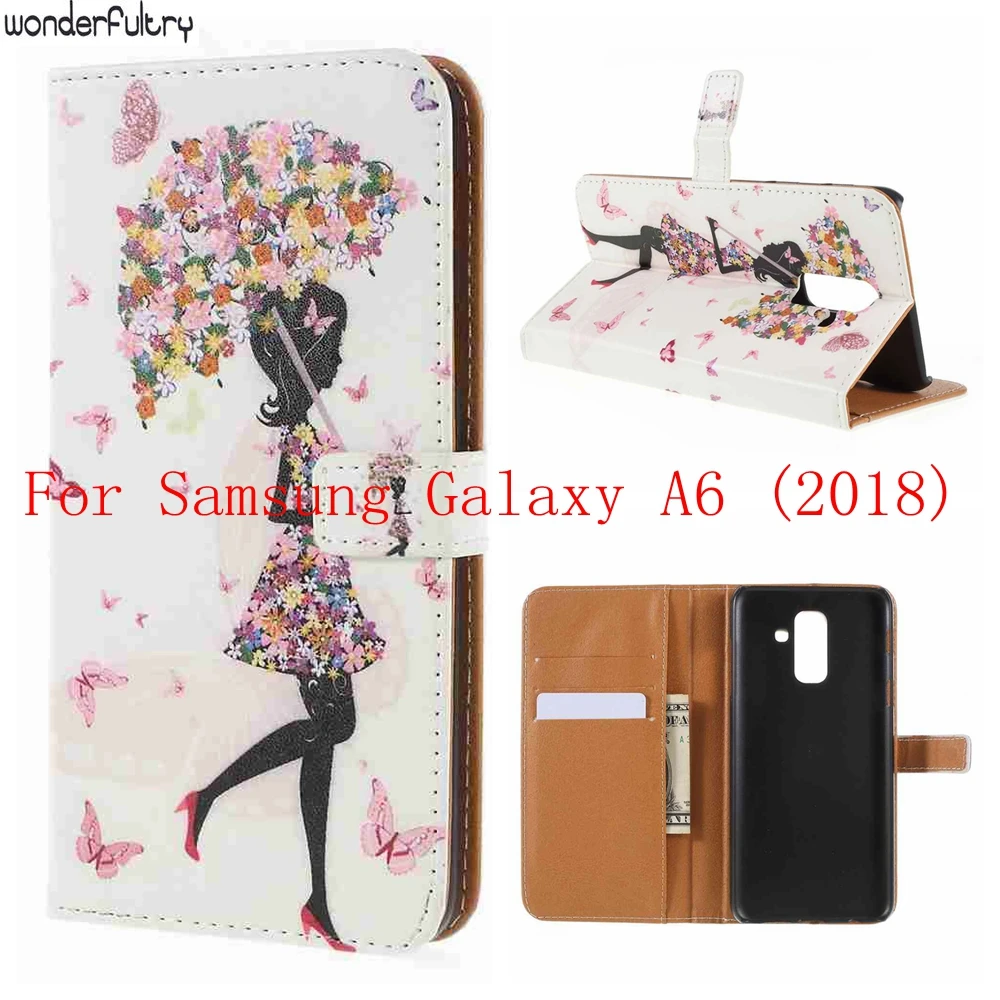 Wonderfultry телефон Обложка для Samsung Galaxy a6 (2018) узор печати кошелек Стенд кожаный чехол