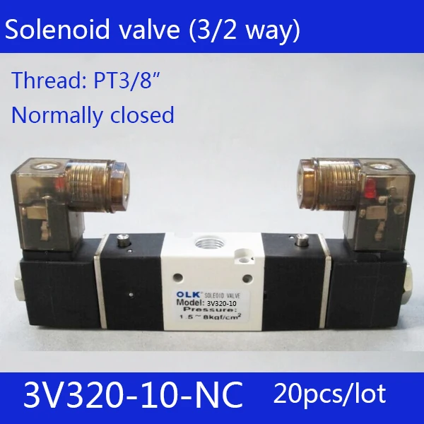 

20pcs Free shipping 3V320-10-NC solenoid Air Valve 3Port 2Position 3/8 Solenoid Air Valve Single NC Normal Closed,Double control