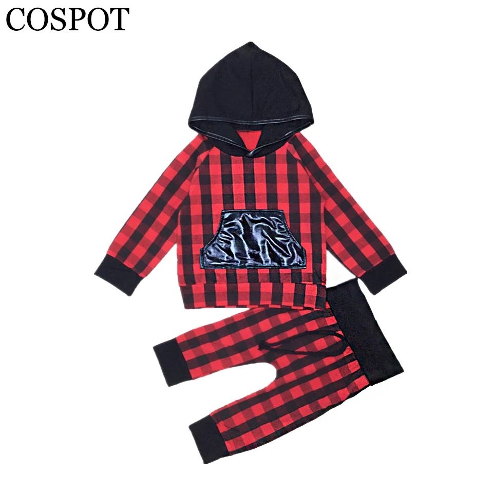 Baby Boys Girls Christmas Clothing Set Kids Red Plaid 2Pcs Hoodies+Pants Girl X'mas Hooded Suit Clothes 30 | Детская одежда и