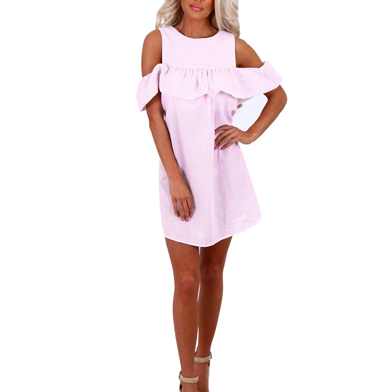 Летнее женское модное сексуальное платье в полоску с открытыми плечами Vestido