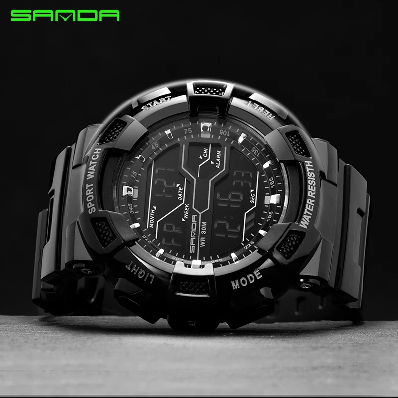 Sanda часы женские спортивные модные повседневные водонепроницаемые светодиодный