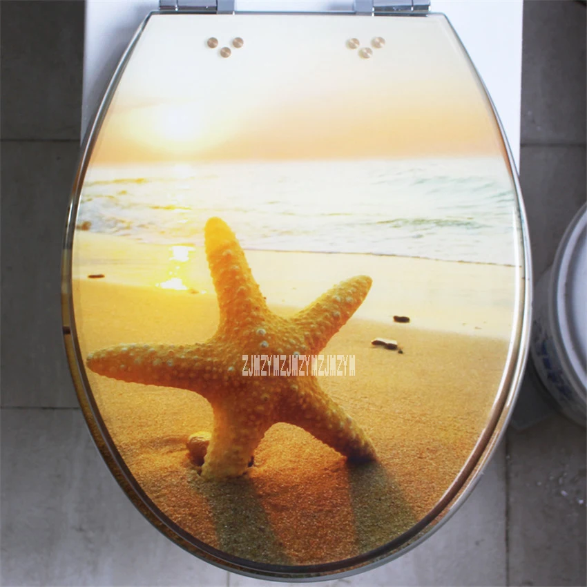 

New High-grade Beautiful Resin Toilet Seat Cover Stainless Steel Slow Down Mute Thickened Toilet Cover U/V/O Universal 47*38CM