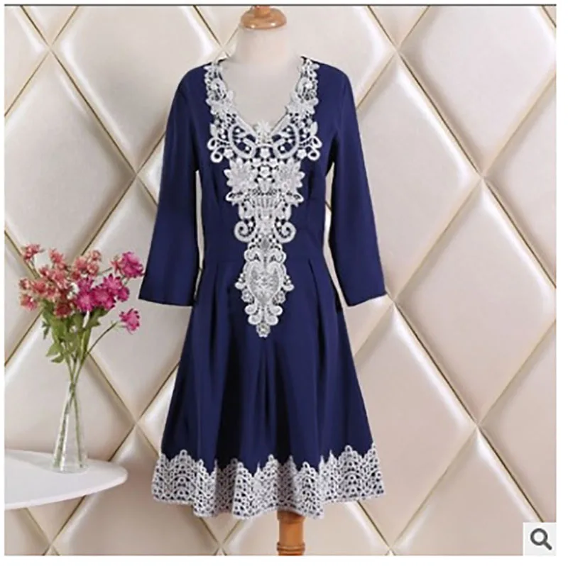 Модное вязаное кружевное платье для женщин с высокой талией Миди 1/2 короткими