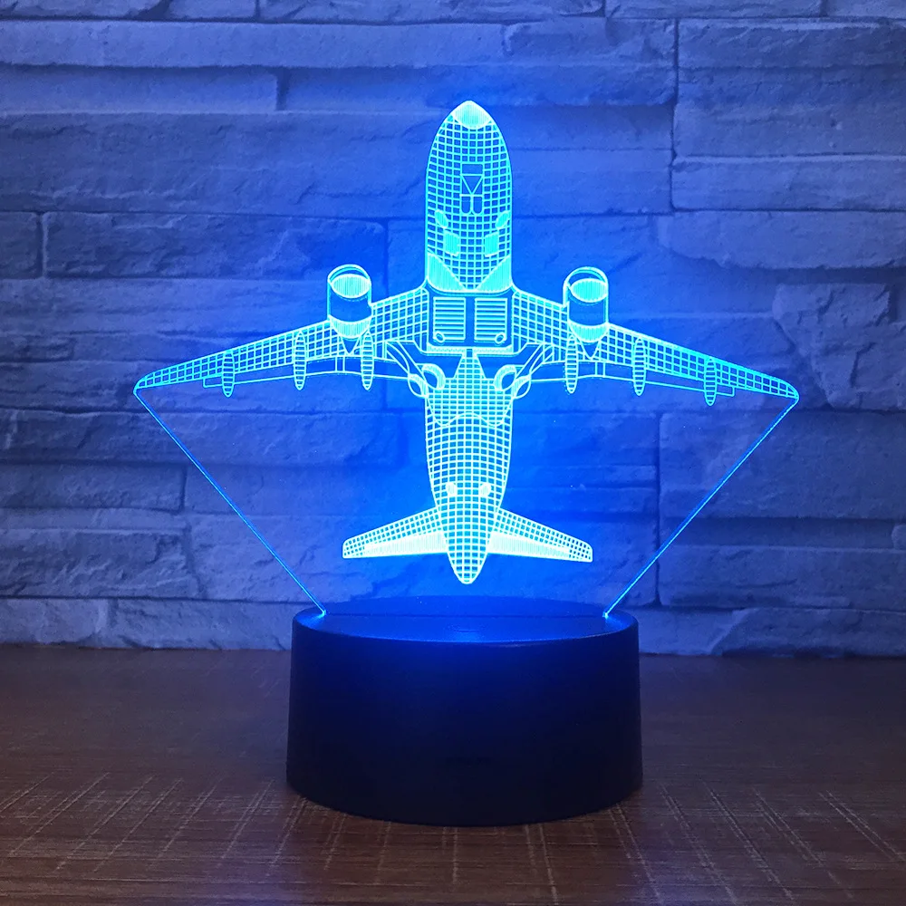 3D светодиодный домашний декор самолета 7 цветов меняющая цвет Usb настольная лампа